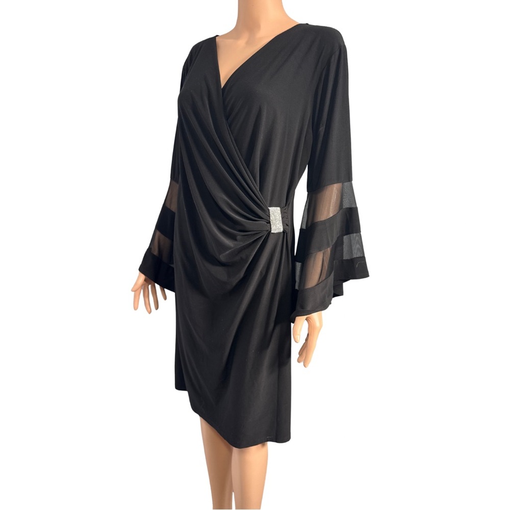 Prelude Black Wrap Dress Embellished Waist Detail -‎ Size L